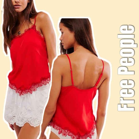 Free‎ People Intimately Sunset Lover Cami In High Risk Red Lace Trim Small - Picture 1 of 11